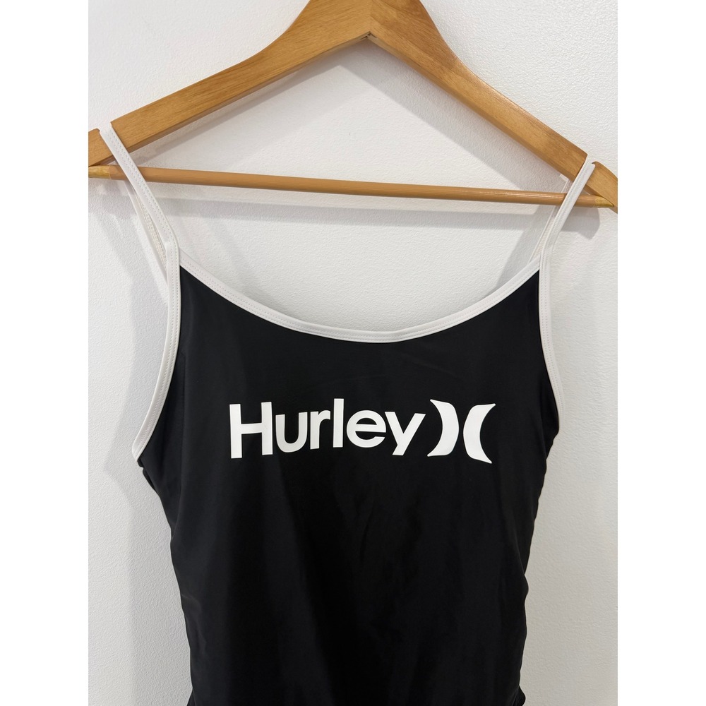 SOLDDDHurley Womens Black White Logo One Piece Swimsuit Open Back XL - Picture 2 of 5